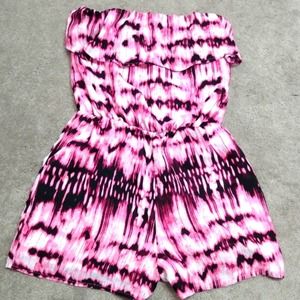 Decree strapless pink tie dye romper with pockets